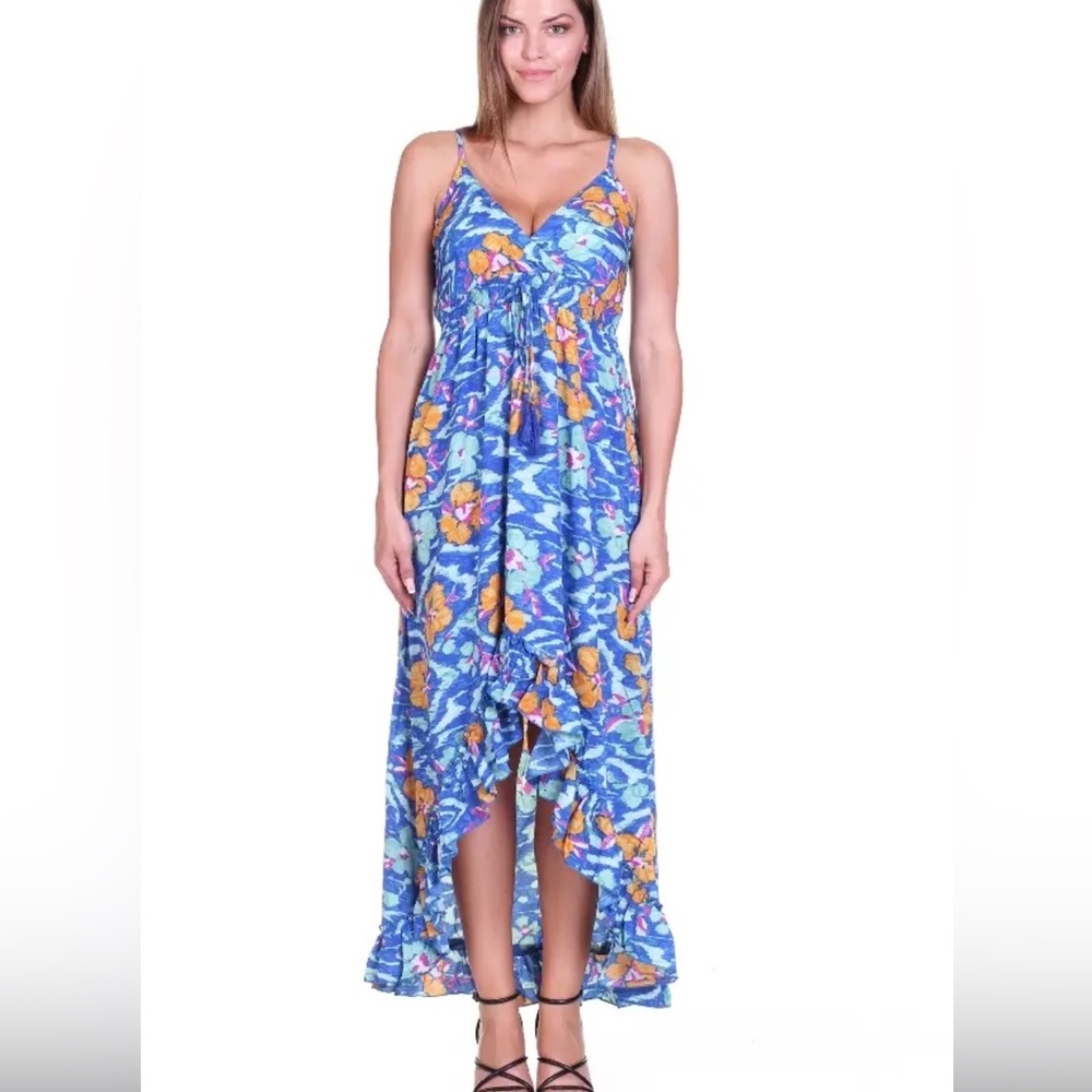 Shore Drive Floral High Low Dress NWT- Blue and Yellow Size XL
